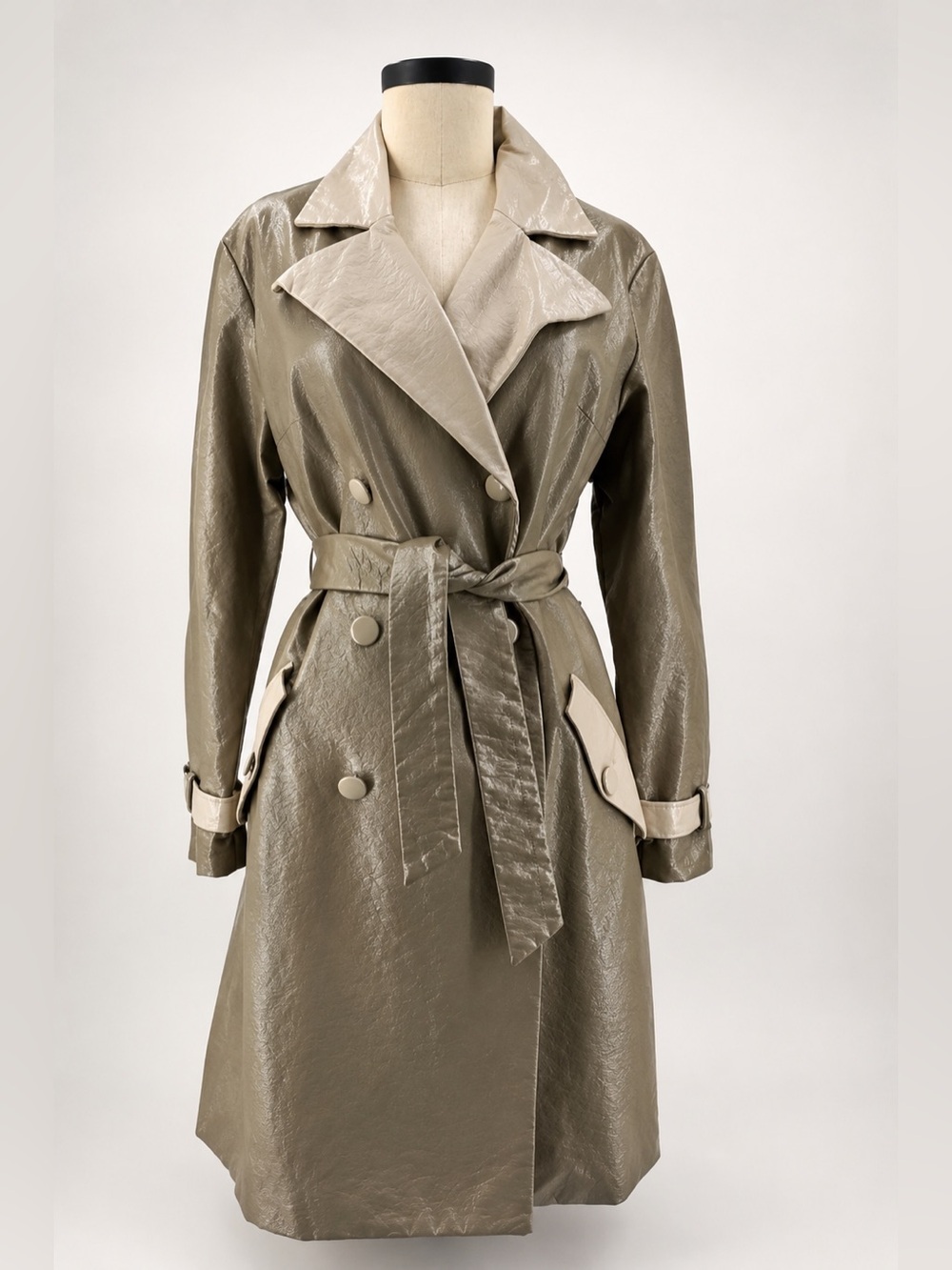 Hutch Women’s Trench Coat Jacket Size M Taupe Double Breasted Lightweight